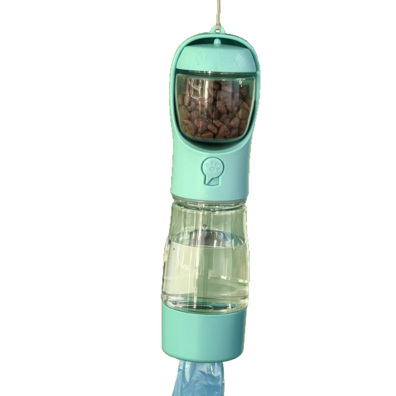 3-in-1 Dog Travel water Bottle with food Storage & Poop Bag Holder