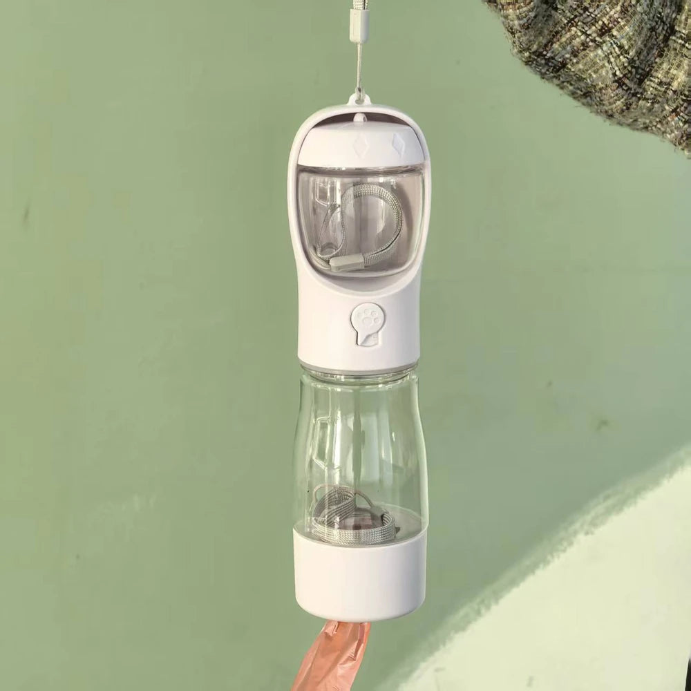 3-in-1 Dog Travel Water Bottle with Food & Waste Bag Storage