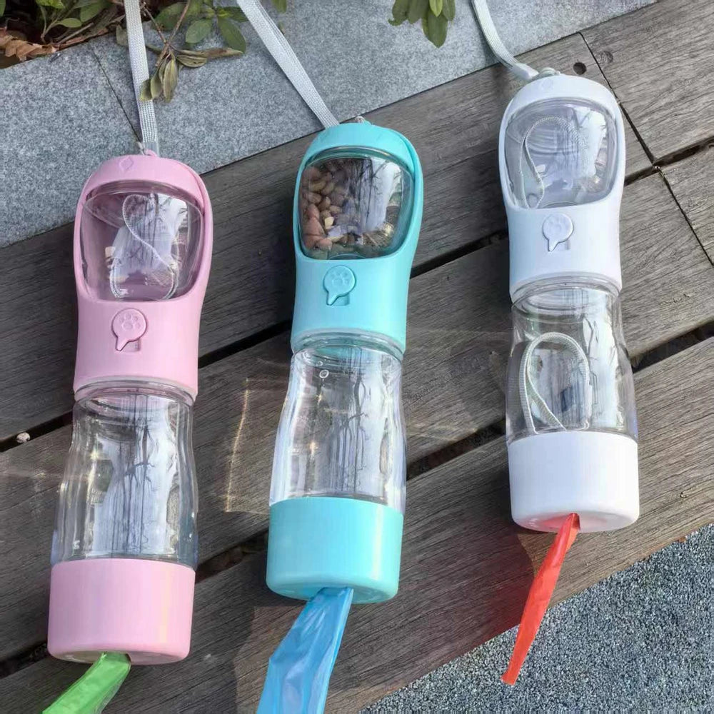 3-in-1 Dog Travel Water Bottle with Food & Waste Bag Storage