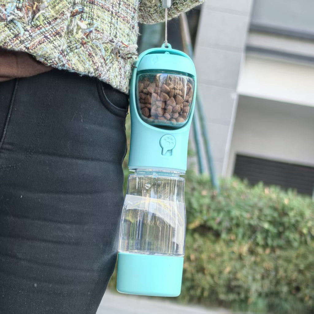 3-in-1 Dog Travel water Bottle with food Storage & Poop Bag Holder