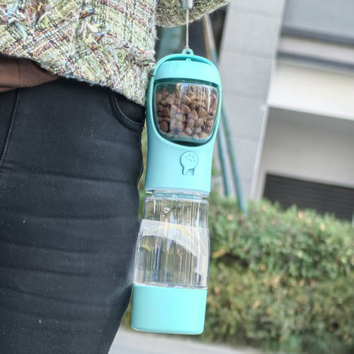 3-in-1 Dog Travel water Bottle with food Storage & Poop Bag Holder