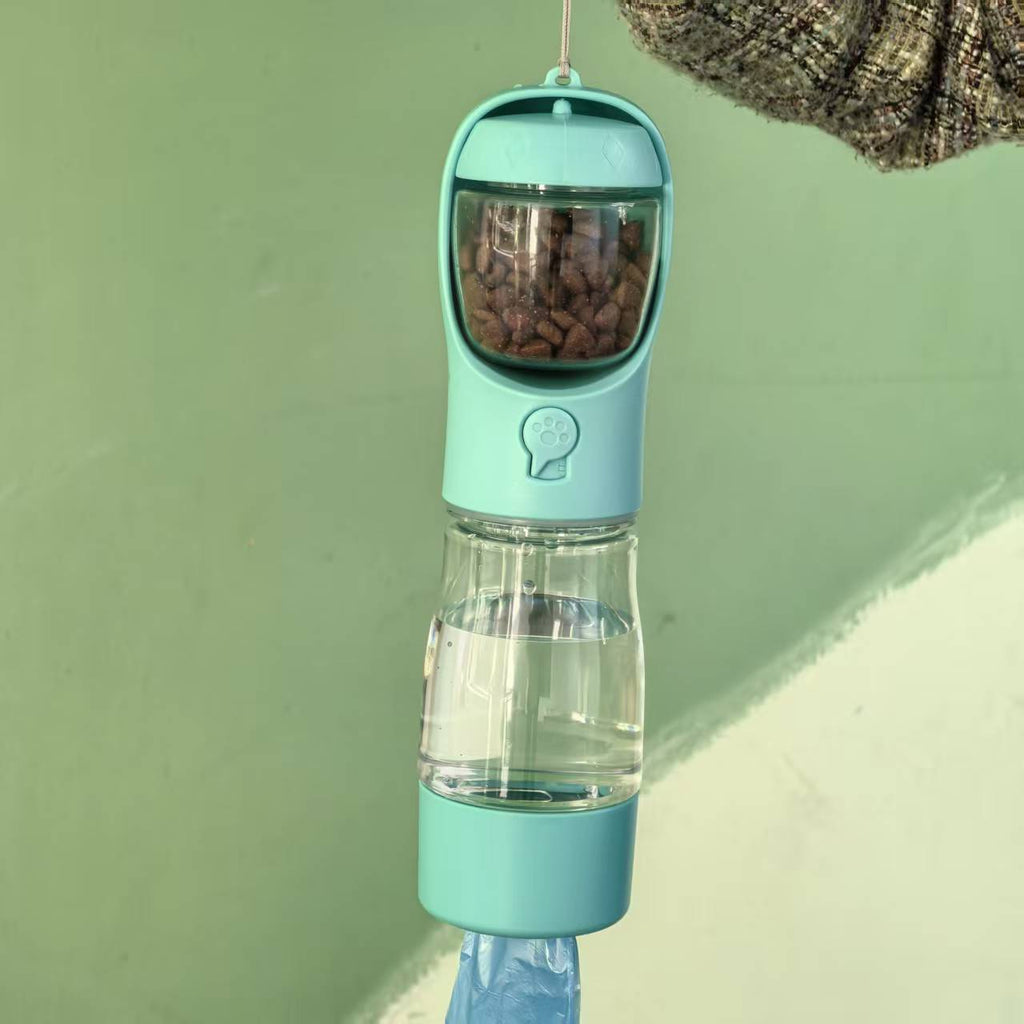3-in-1 Dog Travel water Bottle with food Storage & Poop Bag Holder