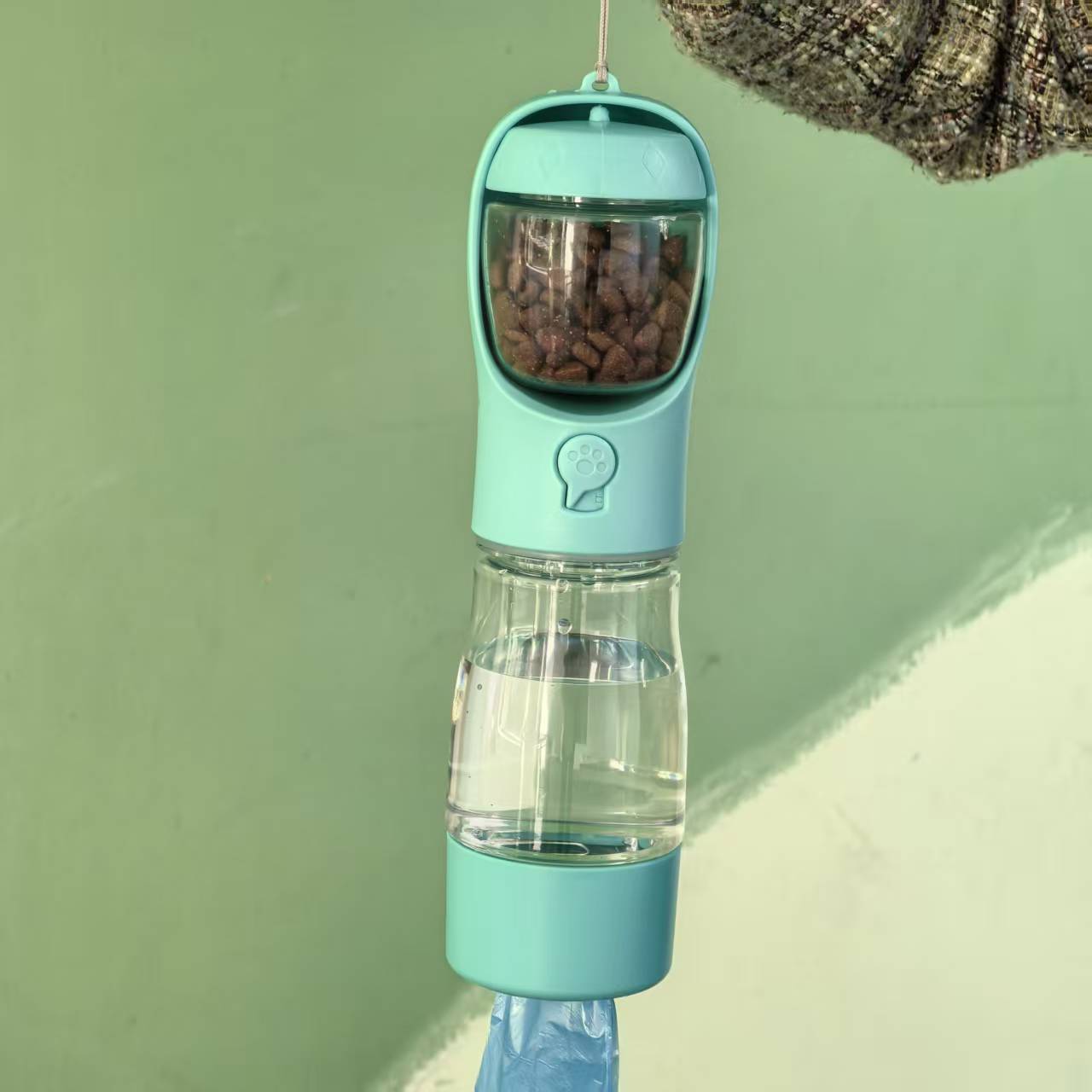 3-in-1 Dog Travel water Bottle with food Storage & Poop Bag Holder