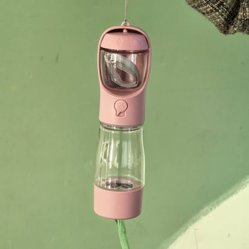 3-in-1 Dog Travel water Bottle with food Storage & Poop Bag Holder